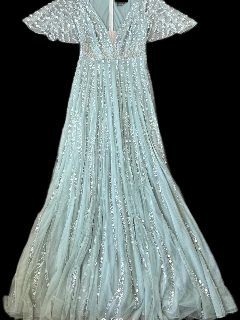 Mac Duggal Pale Mint Sequin V-Neck Evening Dress - Picture 3 of 4